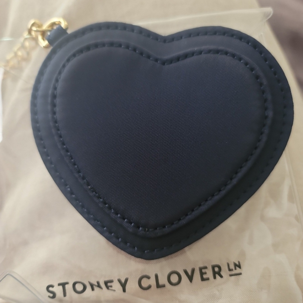 Stoney Clover Lane Navy Heart Coin Pouch with Gold Hardware
